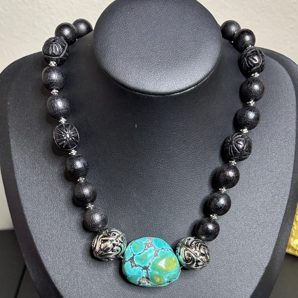 Carved Beaded Turquoise Southwestern Western Boho QUALITY Necklace